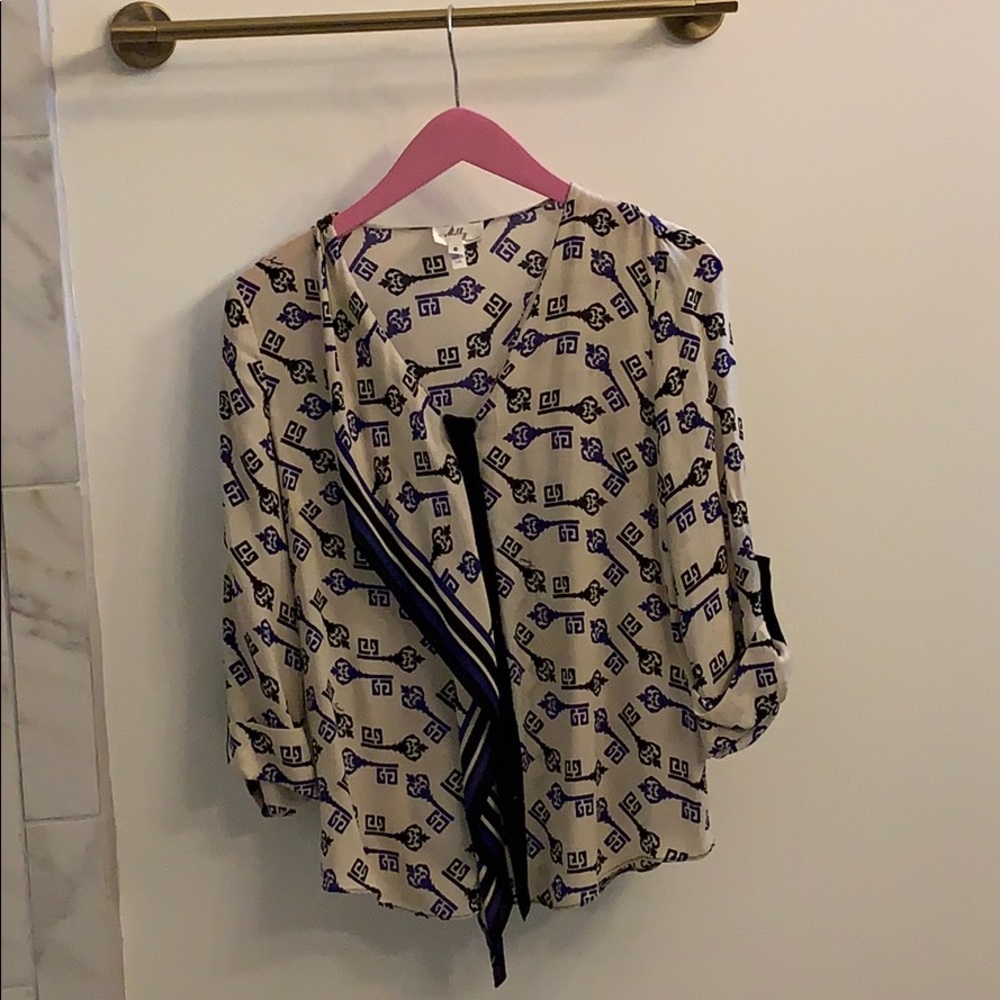 Milly Size 8 Silk Blouse Shirt blue/cream/black
